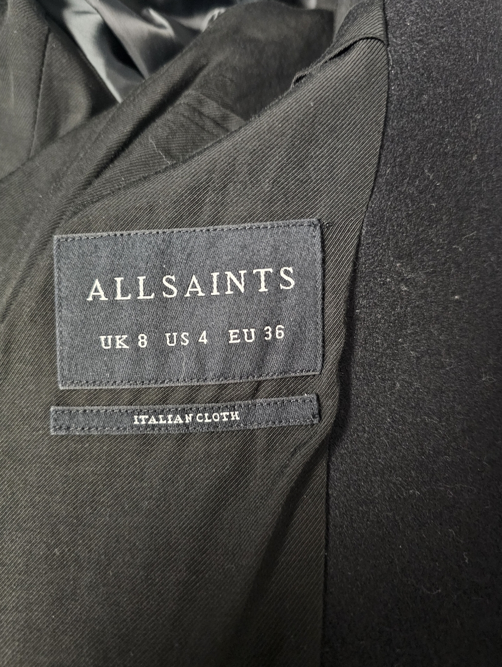AllSaints Leni Lea Wool Black Leather Trim Collar Peacoat 4 Preowned - Picture 9 of 10